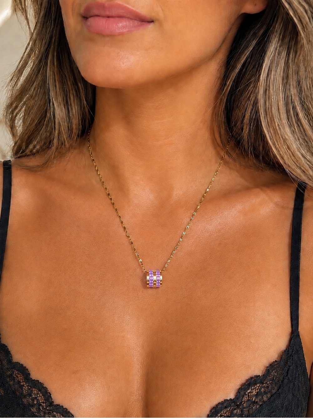 Gold Chain Necklace with Crystal Pendant - Picture 3 of 6